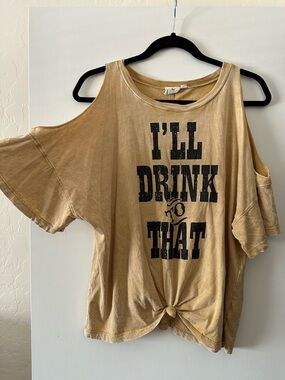 White Crow Mustard Gold Cold-Shoulder Knot Front Crop Top with Black Print